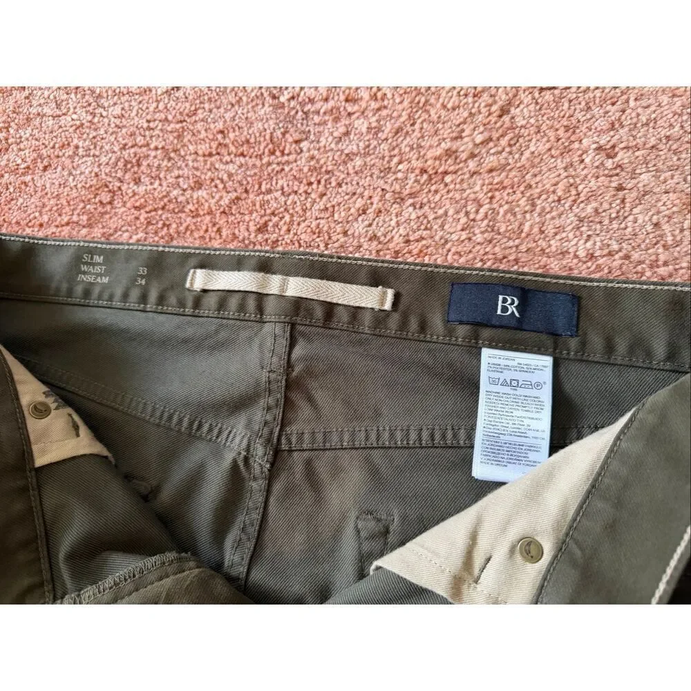 Banana Republic Men’s Slim Fit Stretch Pants Olive Green Waist 33 Inseam 34